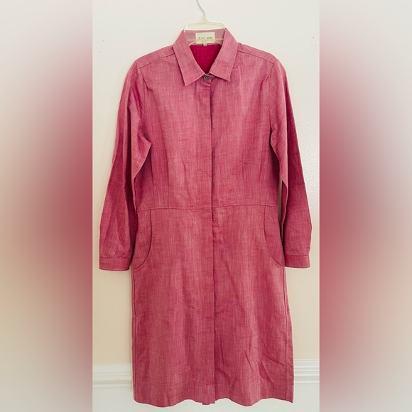 TYLHO Dresses & Skirts - TYLHO For Anthropologie Pink Shirt Dress Long Sleeve Utility Midi w/ Pockets: M